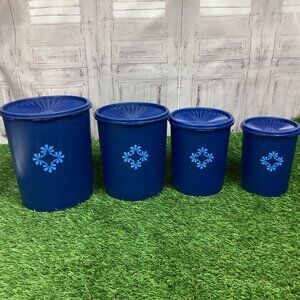 Vintage Tupperware Canister Containers Dark Blue With Lids (4)